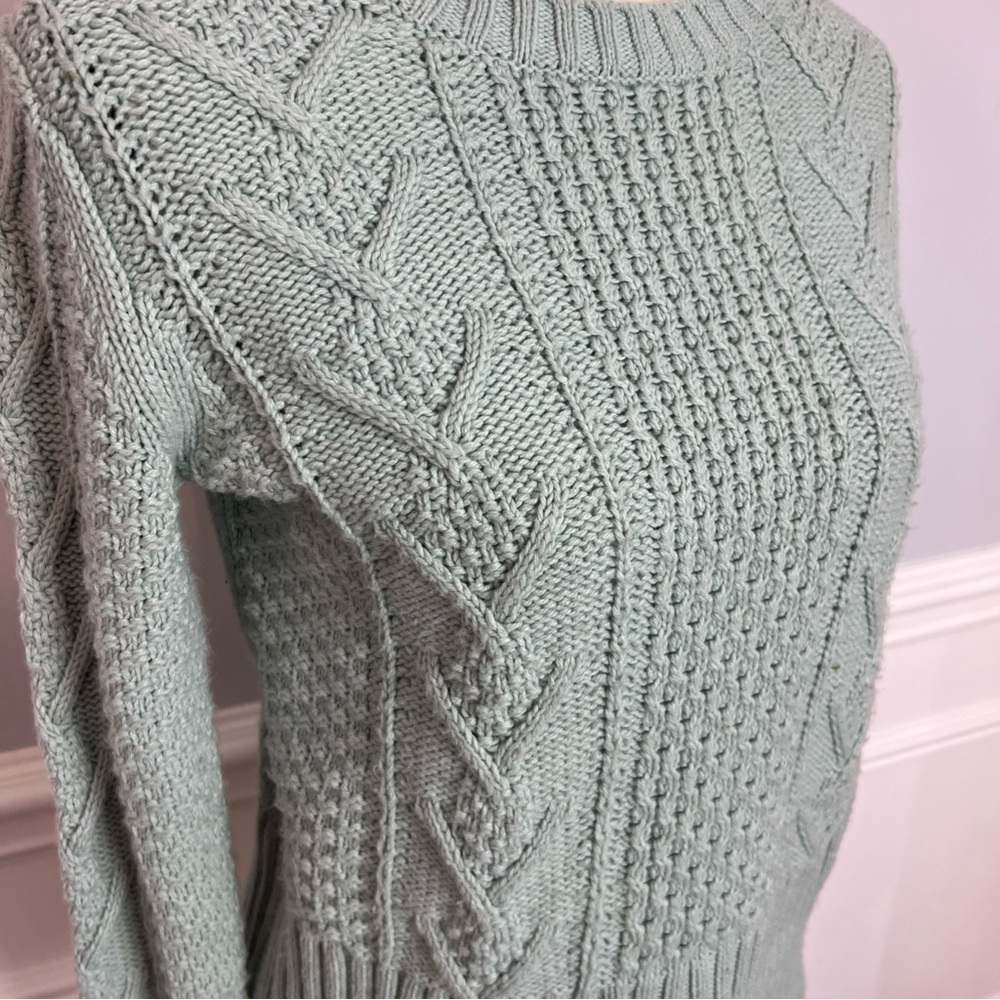 Vintage Gap Light Green Cable Knit Cotton Wool Long Sleeve Y2K Sweater Size M - Picture 2 of 6